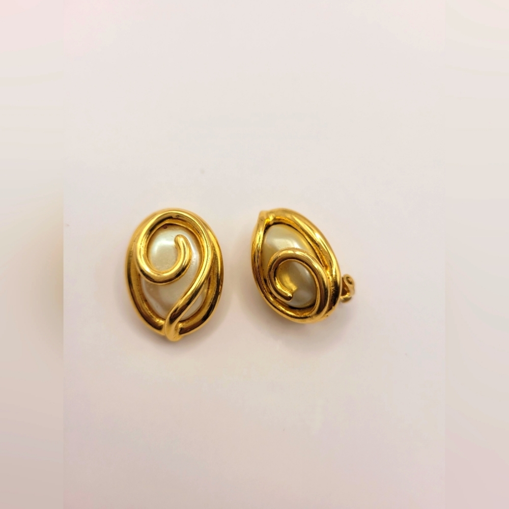 Fendi Gold Plated Faux Pearl Clip Earrings